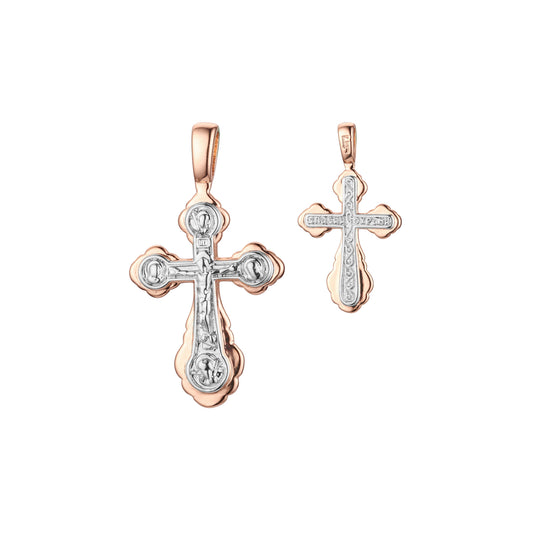 🔥 Eastern Orthodox Russian budded pendant in Rose Gold two tone, 14K Gold plating colors