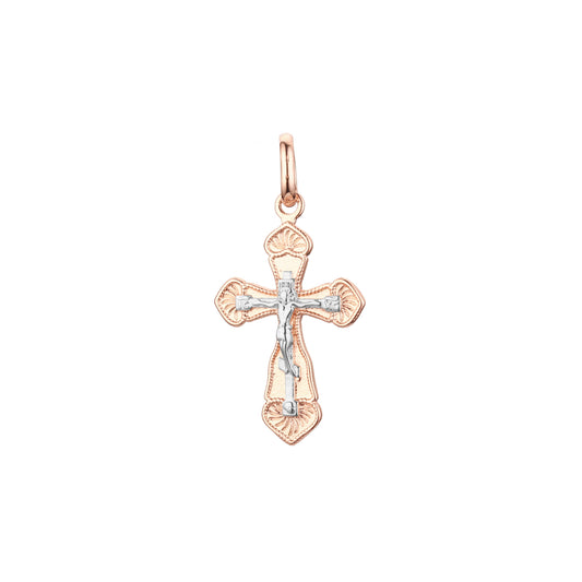 🔥 Russian Orthodox cross pendant in 14K Gold, Rose Gold two tone, White Gold plating colors