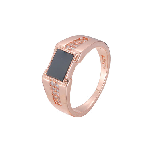 Men's square black oil rings plated in Rose Gold