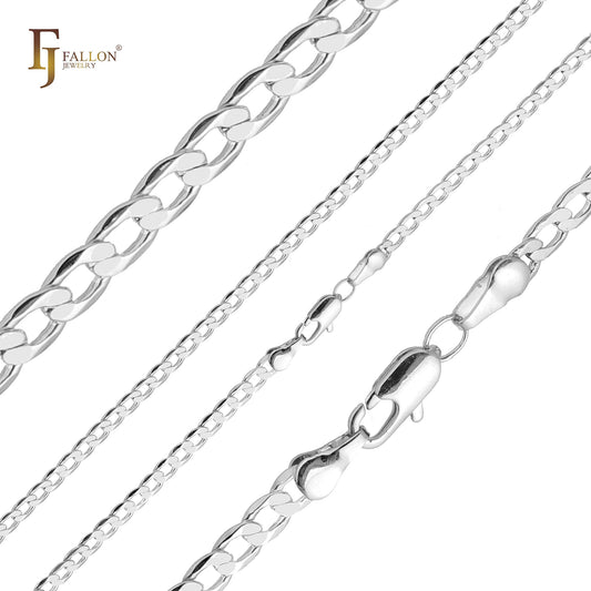 Classic Curb link chains plated in White Gold
