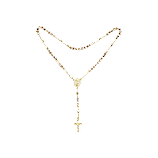 Italian Virgin of Sunburst Etched Guadalupe Catholic Rosary Necklace (Faceted Disco Beads) plated in 14K Gold