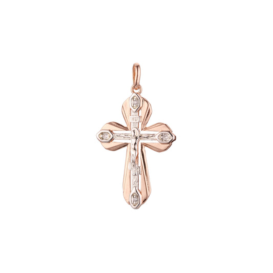 Orthodox Cross pendant in Rose Gold two tone, 14K Gold plating colors