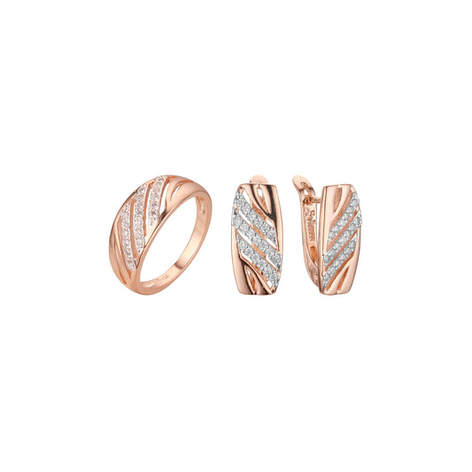 Conjunto de adoquines de tres líneas de dos tonos de oro rosa
