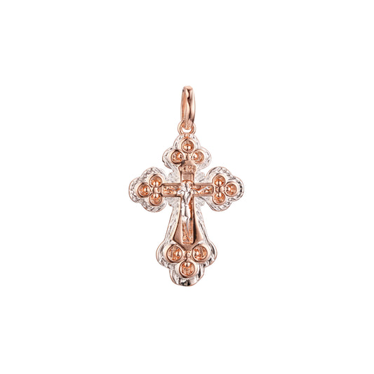 🔥 Eastern Orthodox Russian budded pendant in Rose Gold two tone, 14K Gold plating colors