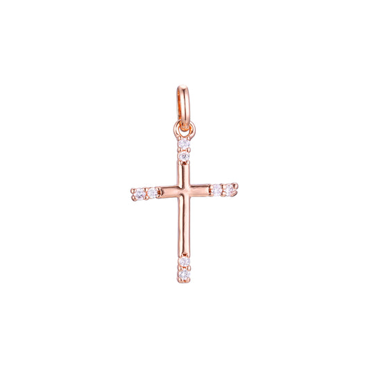 Sided Paved Cluster white CZs Rose Gold, White Gold, 14K Gold Latin Cross Pendant