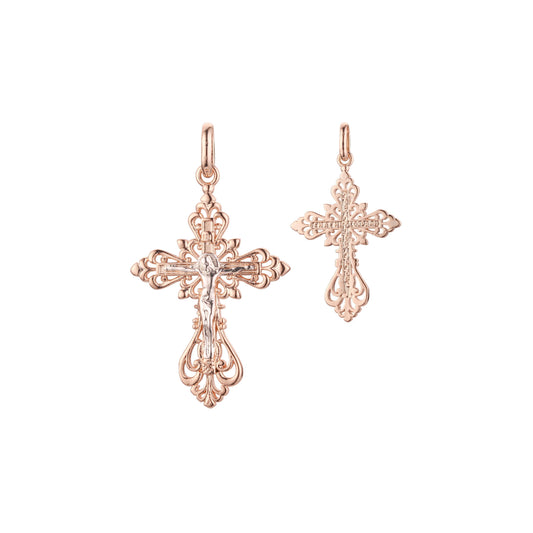 🔥 Eastern Orthodox Russian budded pendant in Rose Gold two tone, 14K Gold plating colors