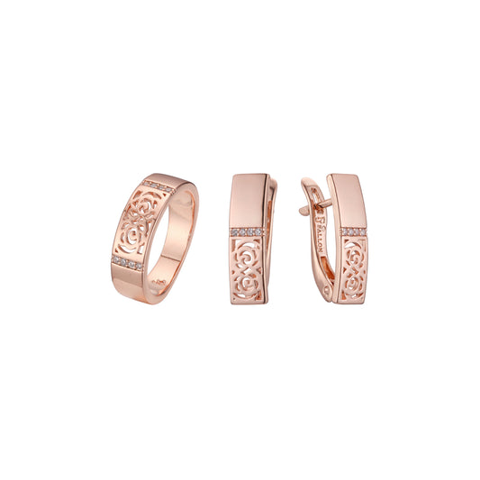 Conjunto de rosas huecas brillantes de oro rosa