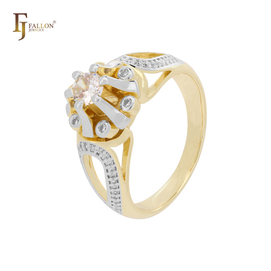Solitaire com garras brancas CZ ouro 14K, anéis fashion em ouro rosa