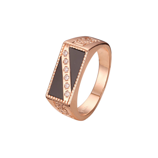 Black oil painted Rose Gold men's signet rings