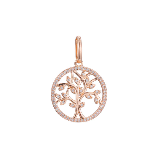 Tree and leaves halo pendant in Rose Gold two tone, 14K Gold plating colors