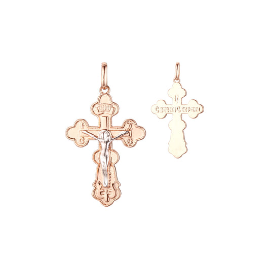 🔥 Eastern Orthodox Russian budded pendant in Rose Gold two tone, 14K Gold plating colors