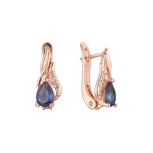 Leaves solitaire earrings in 14K Gold, Rose Gold, two tone plating colors