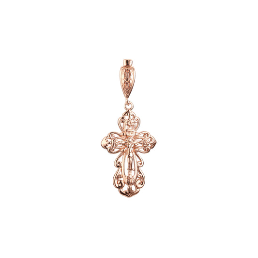 🔥 Eastern Orthodox Russian budded pendant in Rose Gold two tone, 14K Gold plating colors