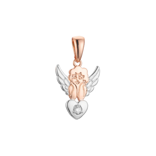 Cupid pendant in Rose Gold, 14K Gold, two tone plating colors