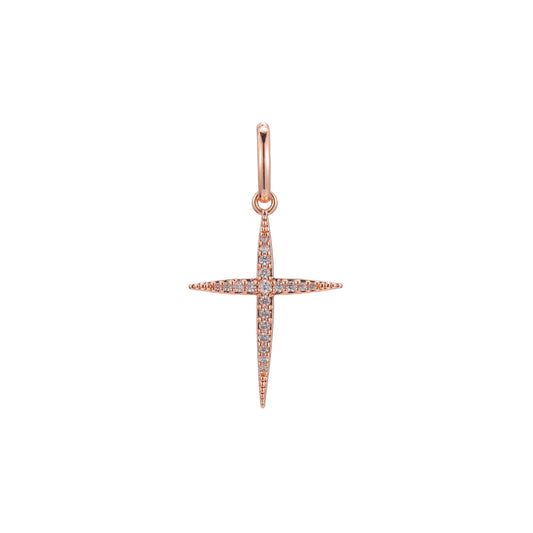 Star cluster white CZs Latin Cross pendant in Rose Gold, 14K Gold plating colors
