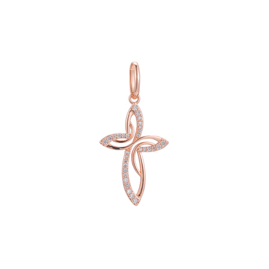 Cluster white CZs Tipped Rose Gold two tone, 14K Gold Fashion Cross pendant