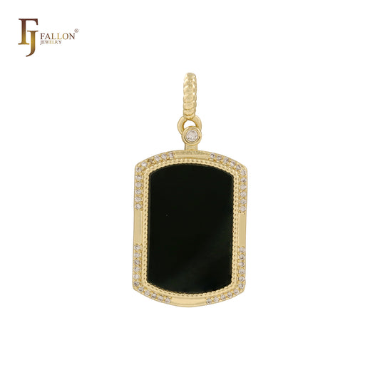 Black oil painted Flank 14K Gold, White Gold, Rose Gold Pendant