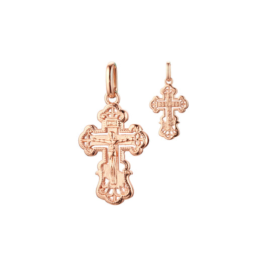 🔥 Orthodox Cross budded pendant in Rose Gold two tone, White Gold plating colors