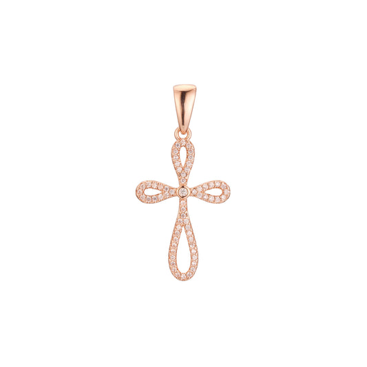 Cluster white CZs Rose Gold Latin Budded Cross Pendant
