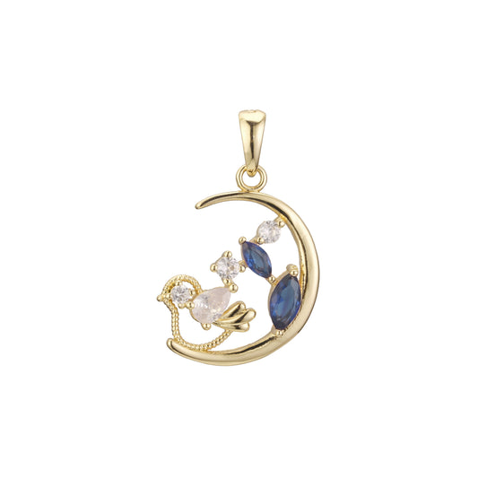 Bird animal cluster pendant in 14K Gold, Rose Gold plating colors