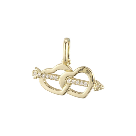 🔥 Arrow crossing double hearts pendant plated in 14K Gold