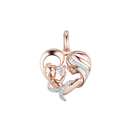 Heart mother and kid pendant in Rose Gold, 14K Gold, two tone plating colors