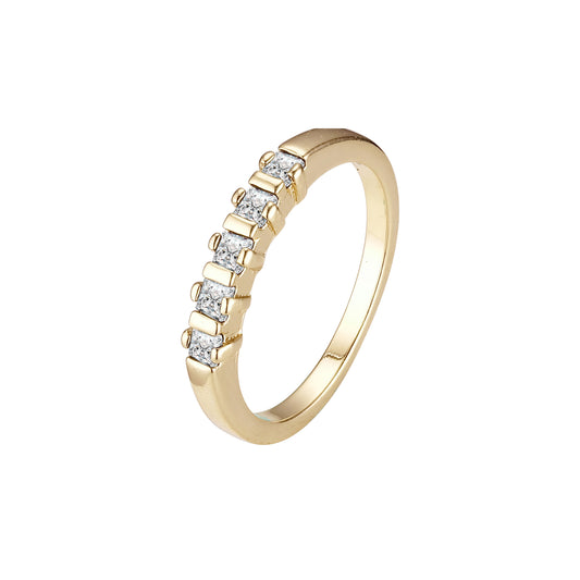 14K ゴールド結婚指輪 5 つのエメラルド カット ストーン リング