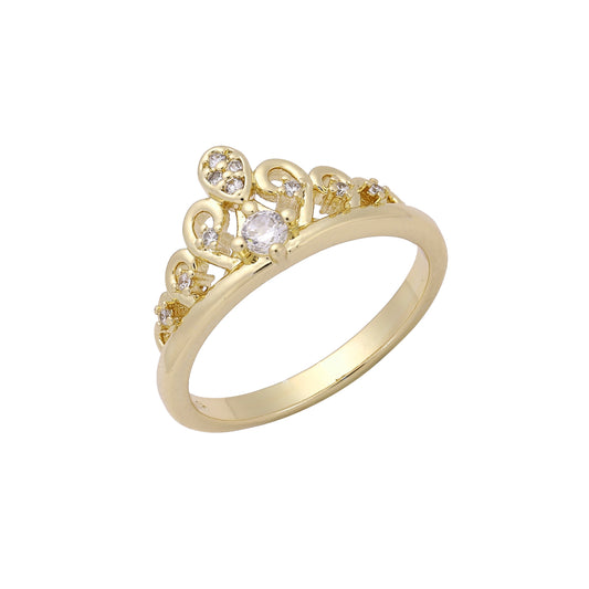 Cluster white CZs 14K Gold, Rose Gold Crown rings