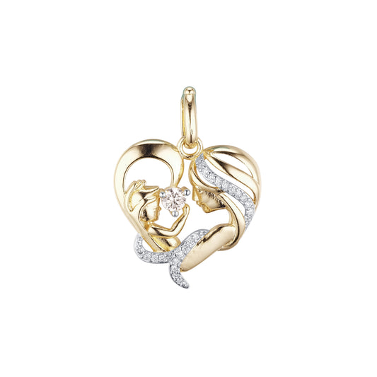 Heart mother and kid pendant in Rose Gold, 14K Gold, two tone plating colors