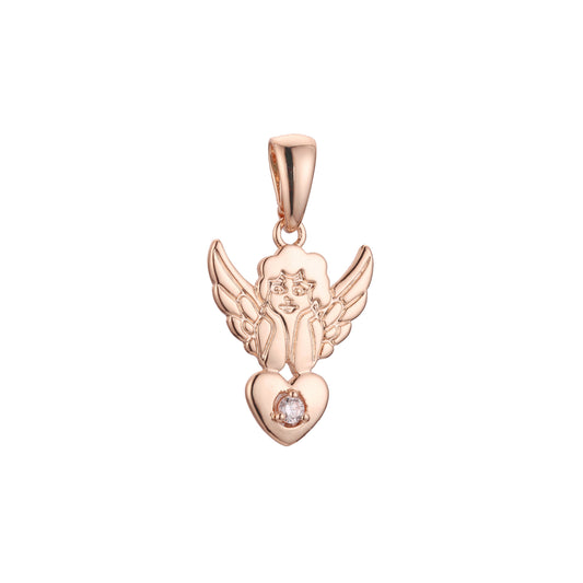 Cupid pendant in Rose Gold, 14K Gold, two tone plating colors