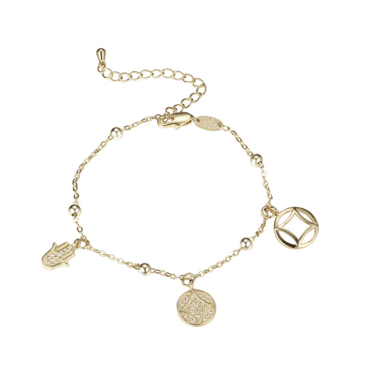 Hamsa bracelets plated in 14K Gold, two tone colors