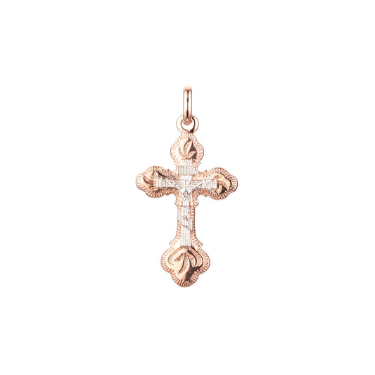 🔥 Orthodox cross budded pendant in Rose Gold two tone & 14K Gold plating colors