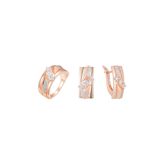 Cluster-Ring-Schmuckset in Ros¨¦goldfarben plattiert