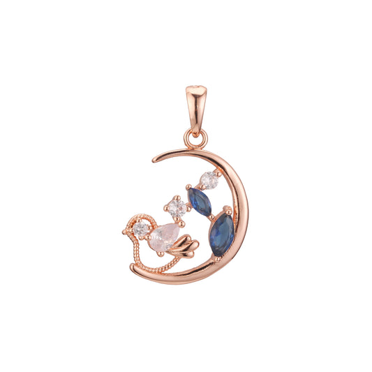Bird animal cluster pendant in 14K Gold, Rose Gold plating colors