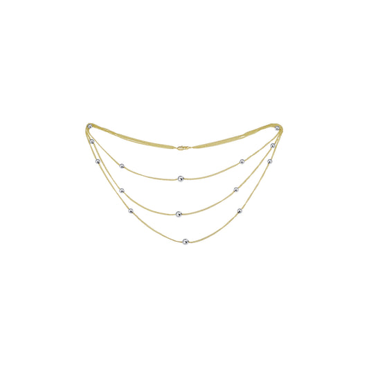 Beads long necklace plated in White Gold, 14K Gold, Rose Gold, two tone, three tone