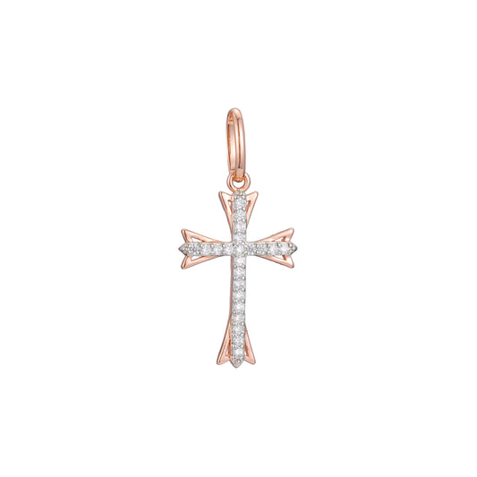 Cluster white CZs 14K Gold, Rose Gold or White Gold Latin Cross Pendant