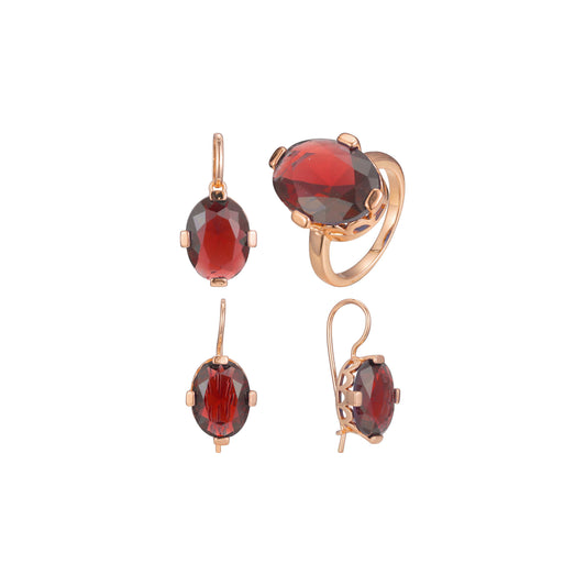 Solitaire big round stone rings and pendant jewelry set plated in Rose Gold colors