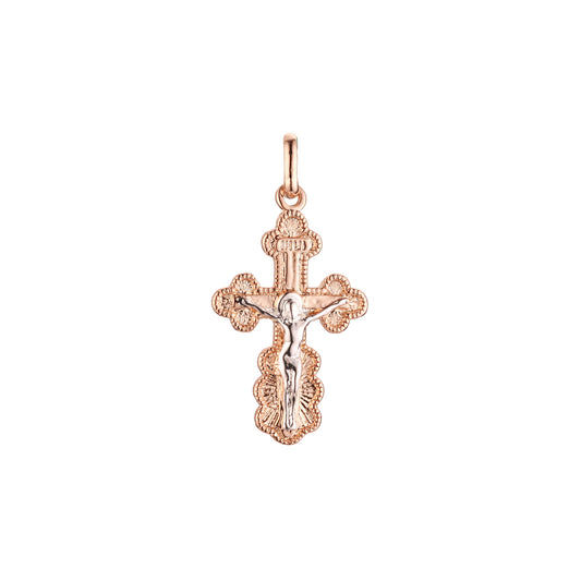 🔥 Eastern Orthodox Russian budded pendant in 14K Gold, Rose Gold two tone & White Gold plating colors