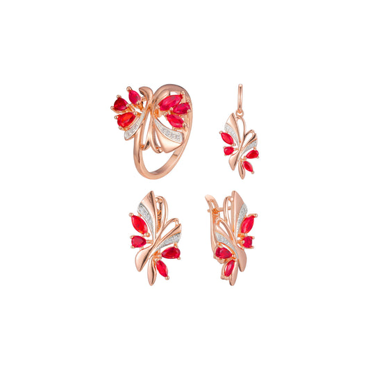 Rose Gold two tone elegant red cluster set
