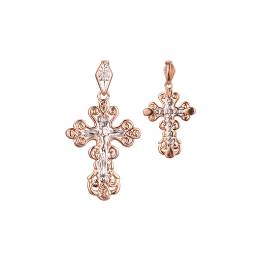 Orthodox Cross pendant in Rose Gold, two tone plating colors