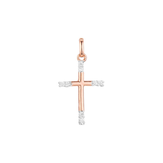 Sided Paved Cluster white CZs Rose Gold, White Gold, 14K Gold Latin Cross Pendant