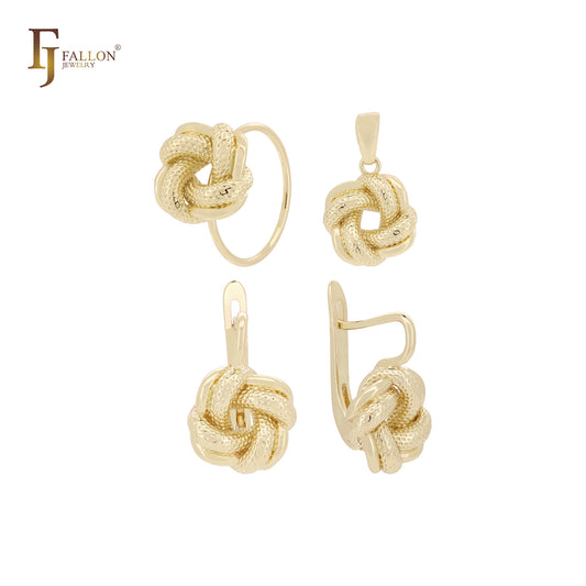 Double twisted essential love knot Rose Gold Jewelry Set with pendant and rings