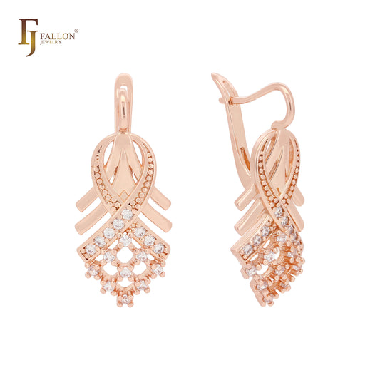Elegante Ohrringe aus 14 Karat Gold und Roségold mit weißen Zirkoniasteinen im Band-Cluster