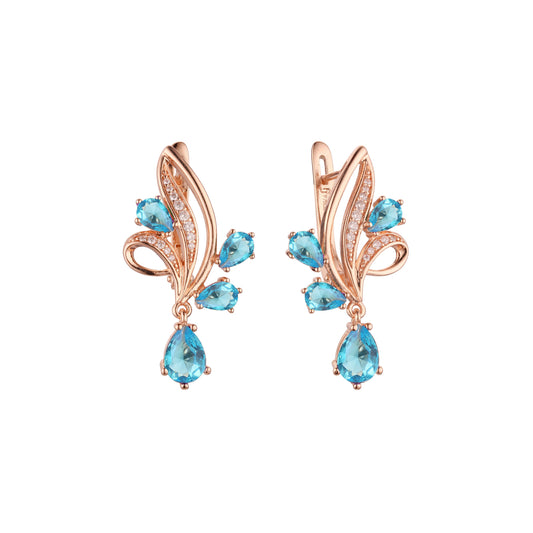 Luxurious cluster flower shape earrings in 14K Gold, Rose Gold, two tone plating colors