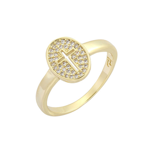 Cluster rings with the Cross in 14K Gold two tone plating colors