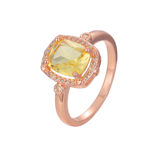 Anillos Halo con piedra talla esmeralda y baño de Oro Rosa