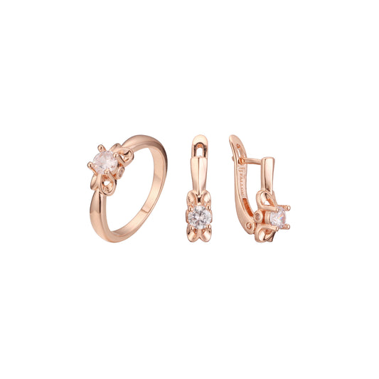 Juego de flor de solitario de oro rosa