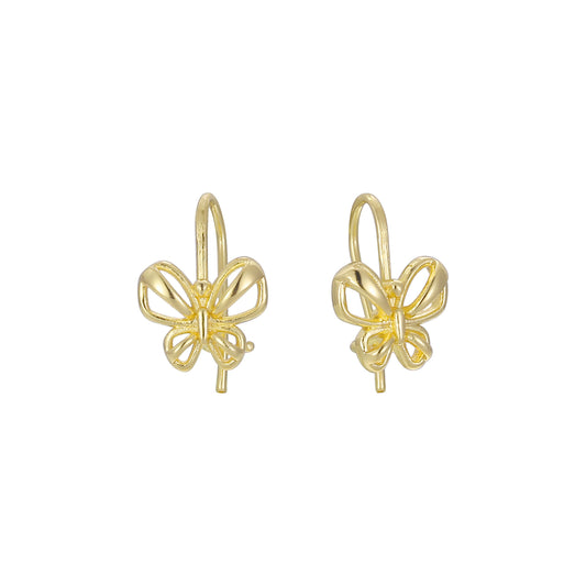 Butterfly Wire hook child earrings in 14K Gold, Rose Gold plating colors