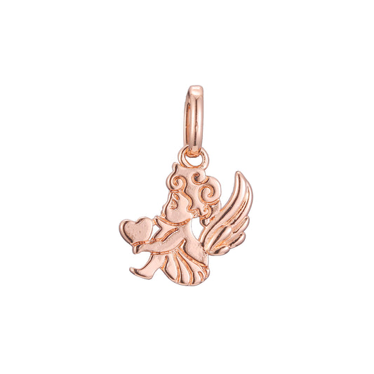 Cupid angle heart pendant in Rose Gold two tone, 14K Gold plating colors