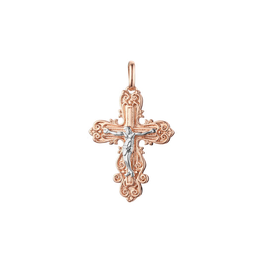 🔥 Eastern Orthodox Russian budded pendant in Rose Gold two tone, 14K Gold plating colors